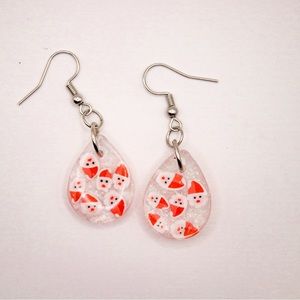Resin Earrings with Santa Claus Sprinkles and glitter. 1/2” Dangle earring